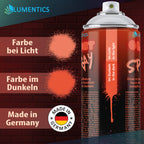 Leuchtspray Hellrot 400 ml: Sprühflecken bei Licht und im Dunkeln, Dose mit Etikett