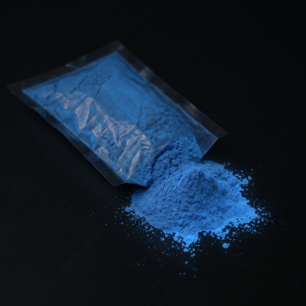 Feinpigment Blau-Blau 5–15 µm, 100 g im Dunkeln, blau nachleuchtend