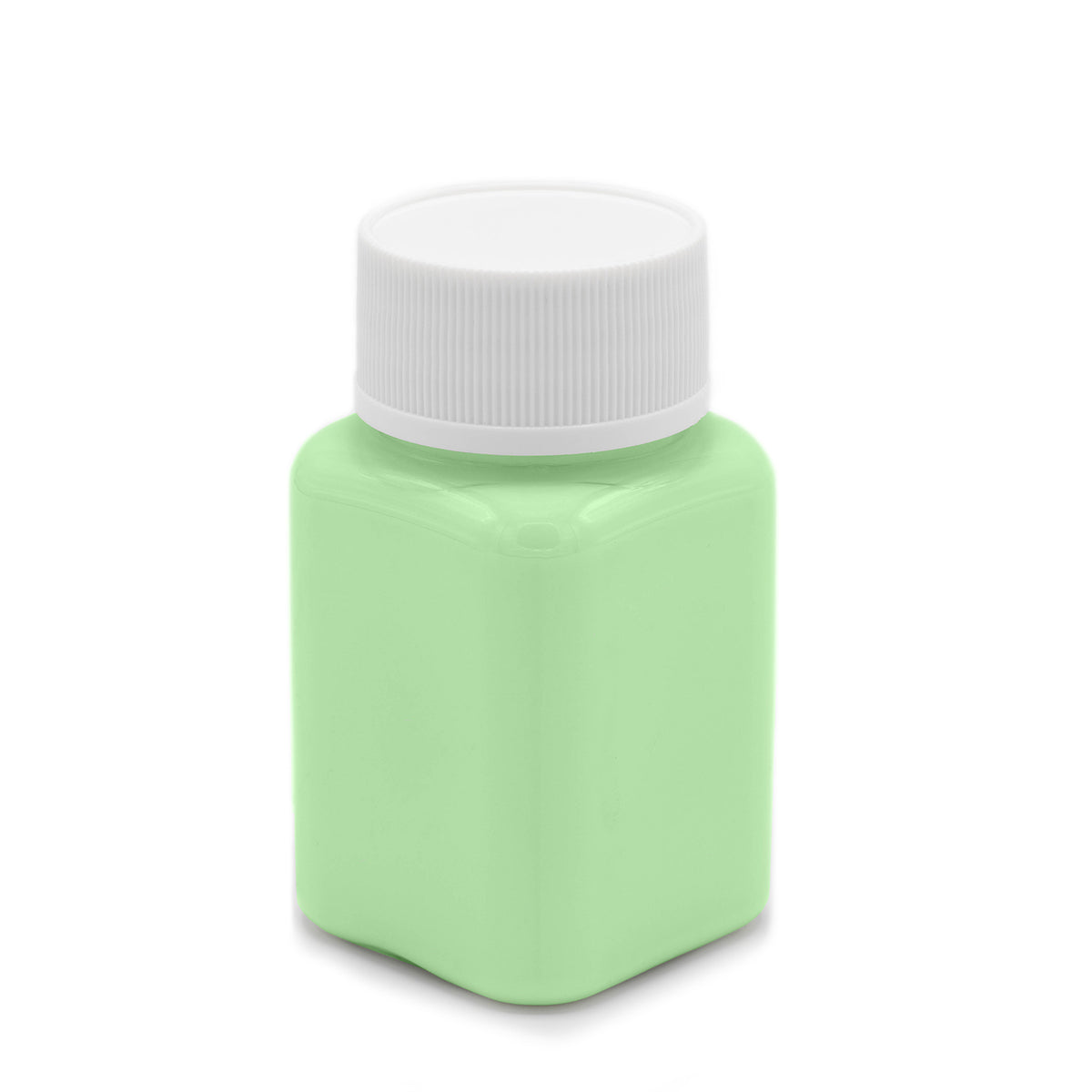 Leuchtfarbe Grün 100 g in der Flasche mit weißem Deckel bei Tageslicht, hellgrün