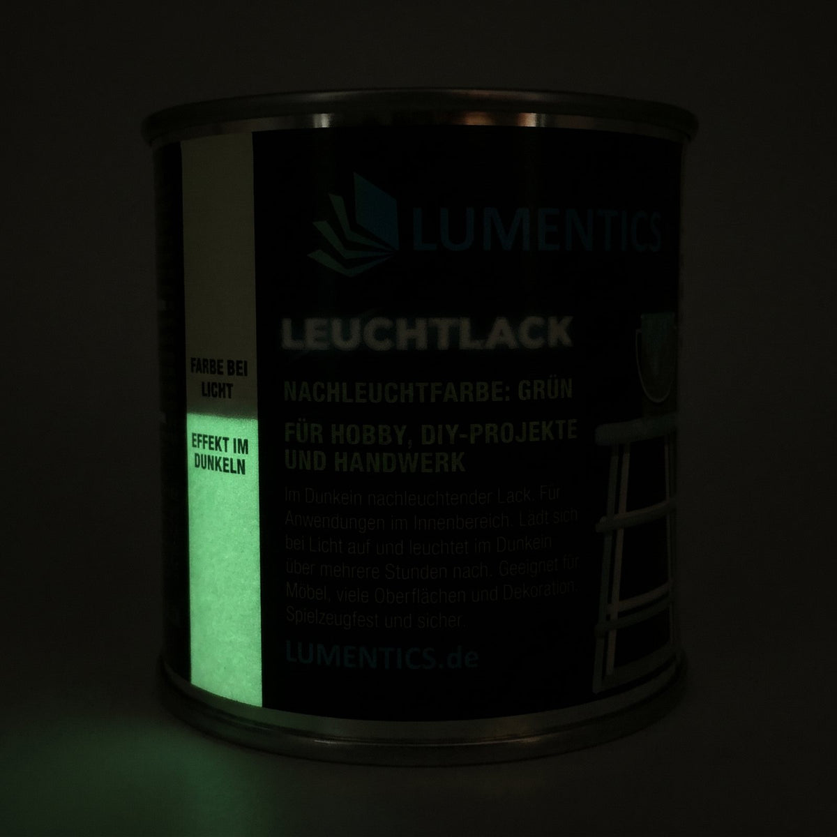 Leuchtlack Grün 250 ml im Dunkeln, grün nachleuchtend