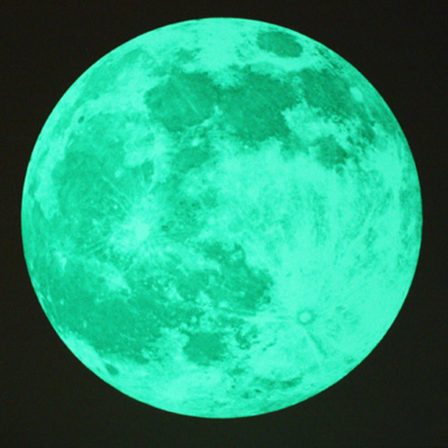 Mond-Aufkleber: Vollmond im Dunkeln, blaugrün leuchtend auf dunklem Grund