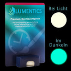 Uhrenzeigerfarbe Natur-Blaugrün 2 g: Karte mit Paste, Farbpunkte: bei Licht cremeweiß, im Dunkeln türkis