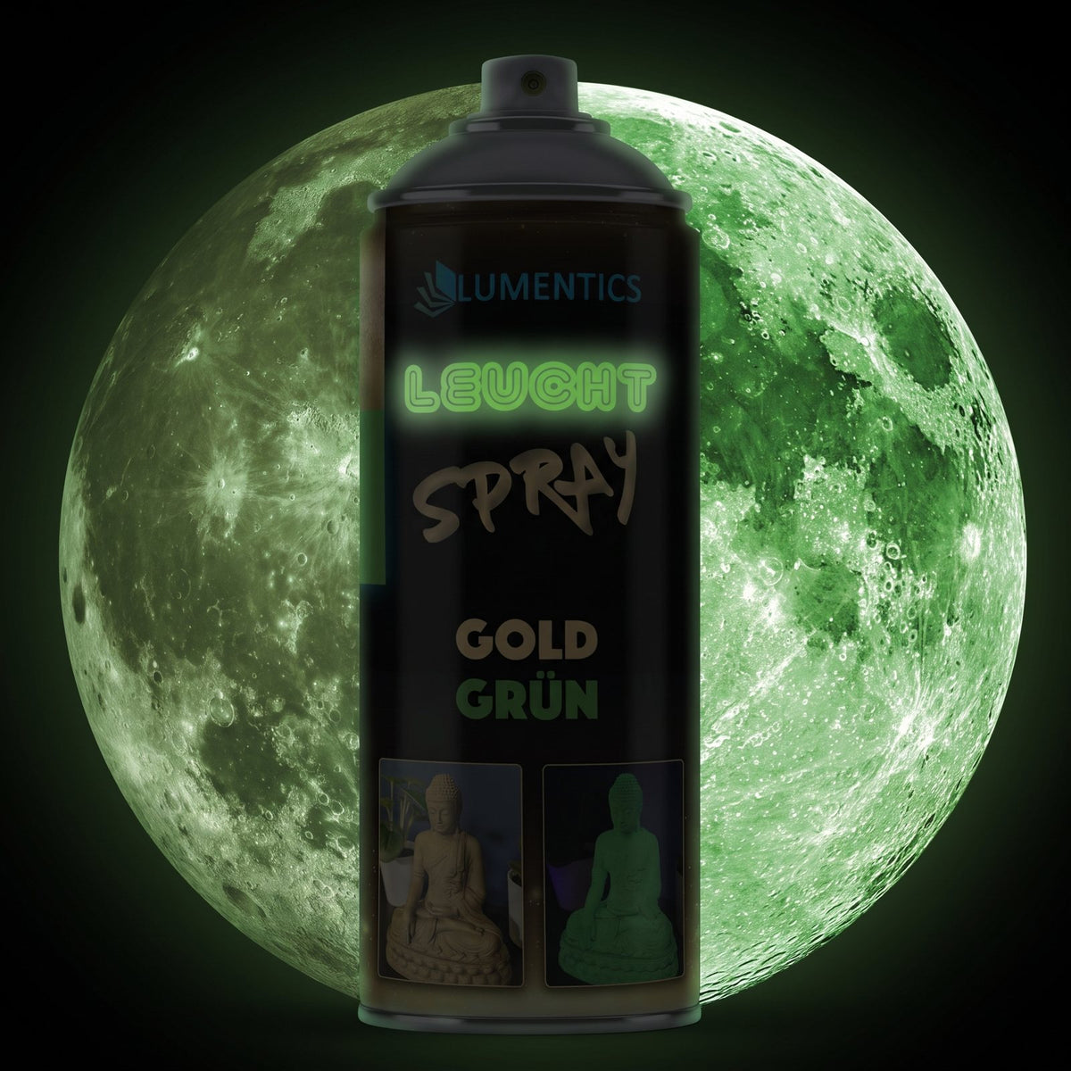 Leuchtspray Gold-Grün 400 ml im Dunkeln, grün nachleuchtend