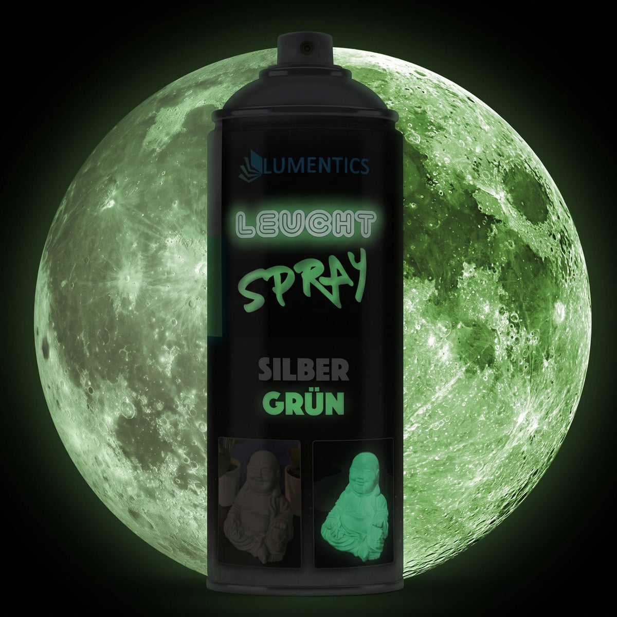 Leuchtspray Silber-Grün 400 ml im Dunkeln, grün nachleuchtend