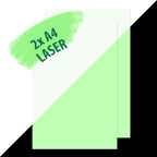 Leuchtpapier für Laserdrucker, 2 × A4: zwei Bögen, bei Licht blassgrün, im Dunkeln grün leuchtend, Aufschrift Laser
