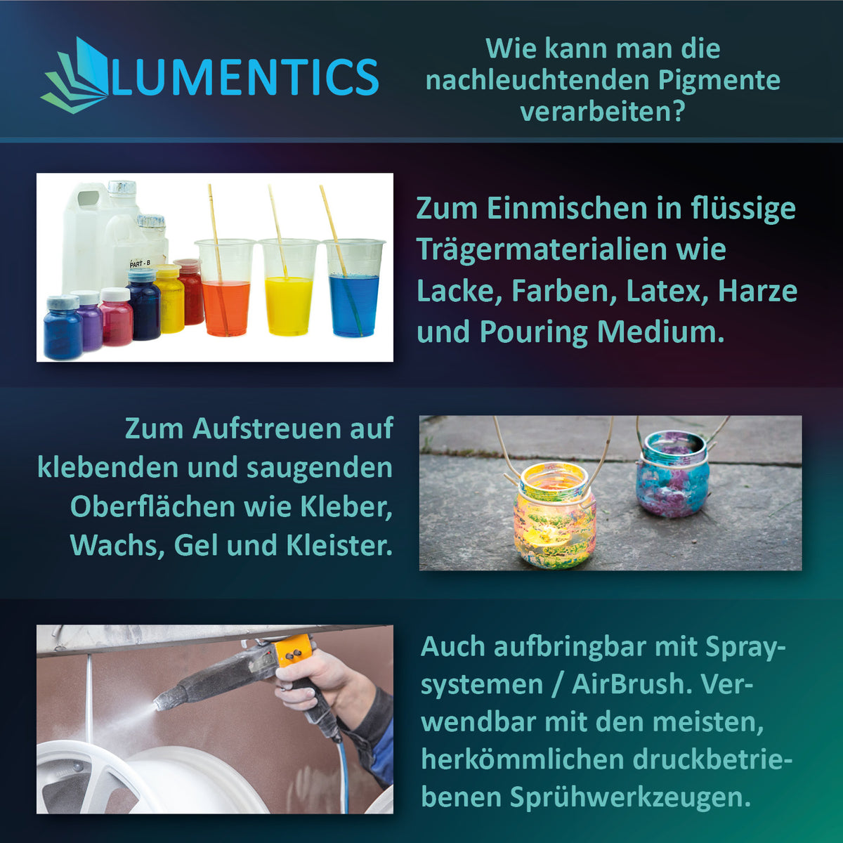 Leuchtpulver Rot 40 g, Grafik: Pigment in Lacke, Farben, Harze einmischen oder aufstreuen und sprühen