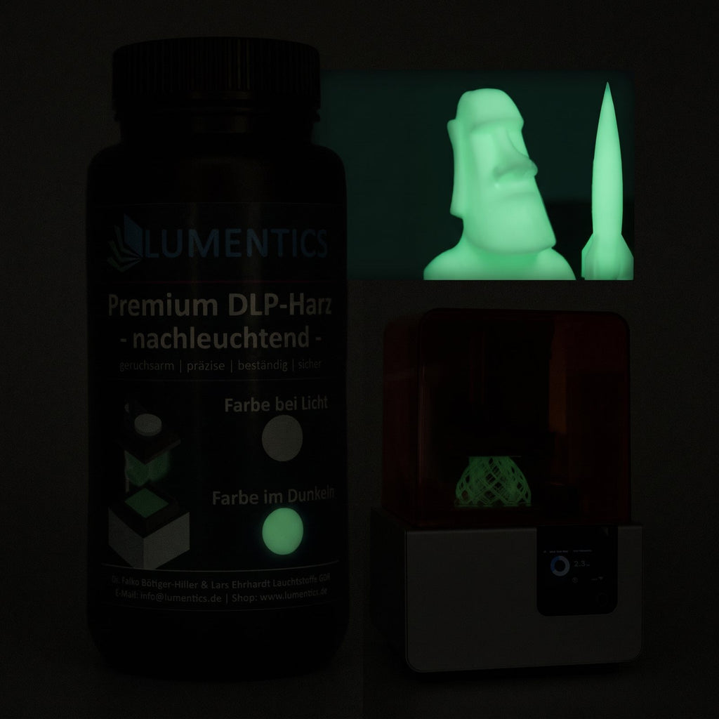3D-Druckharz Grün 500 g im Dunkeln, grün nachleuchtend