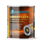 Leuchtlack Orange 250 ml, freigestellte Dose von vorn mit Etikett Nachleuchtfarbe Orange