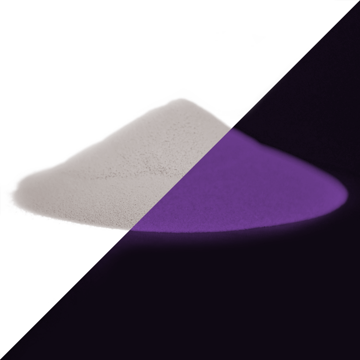 Leuchtpulver Natur-Oceanpink 40 g: weißliches Pulver bei Tag, violettes Leuchten im Dunkeln (geteilt)