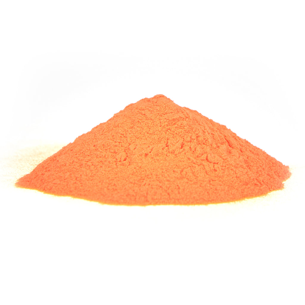 Leuchtpulver Orange 40 g: orangefarbener Pulverhaufen bei Tageslicht auf weißem Grund