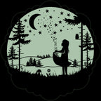 Märchenaufkleber Sterntaler 30 cm im Dunkeln: Silhouette von Mädchen, Sternen, Mond und Eule leuchtet hell