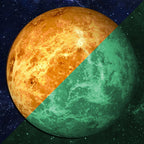 Planeten-Aufkleber Venus 30 cm: Motiv bei Tag orange, im Dunkeln grün leuchtend (diagonal geteilt)