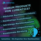 Grafik zu Leuchtpulver Natur-Grün 40 g: Aufzählung von Herstellerangaben mit lumentics-Logo