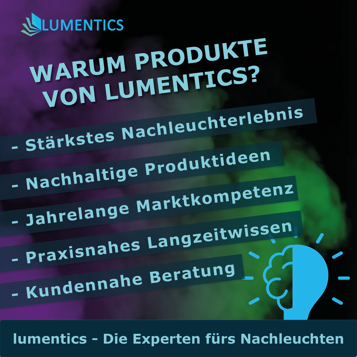 Grafik zu Leuchtpulver Natur-Grün 40 g: Aufzählung von Herstellerangaben mit lumentics-Logo