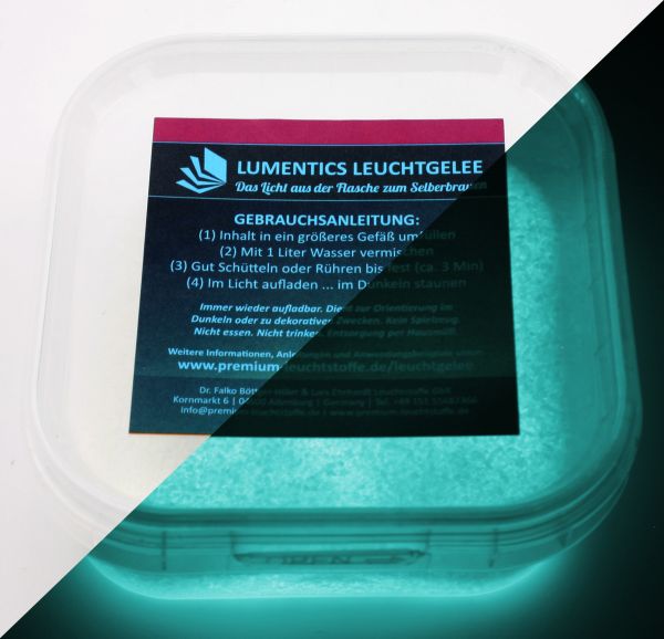 Lichtspeicher-Granulat Natur/BlauGrün - Für 1 Liter im Dunkeln leuchtenden Wasserspeicher